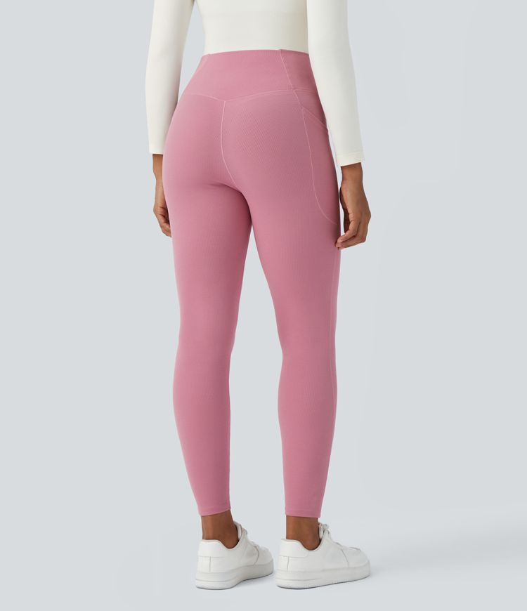 Legging décontracté 7/8 taille haute, croisé devant, avec poches latérales et tissu gaufré