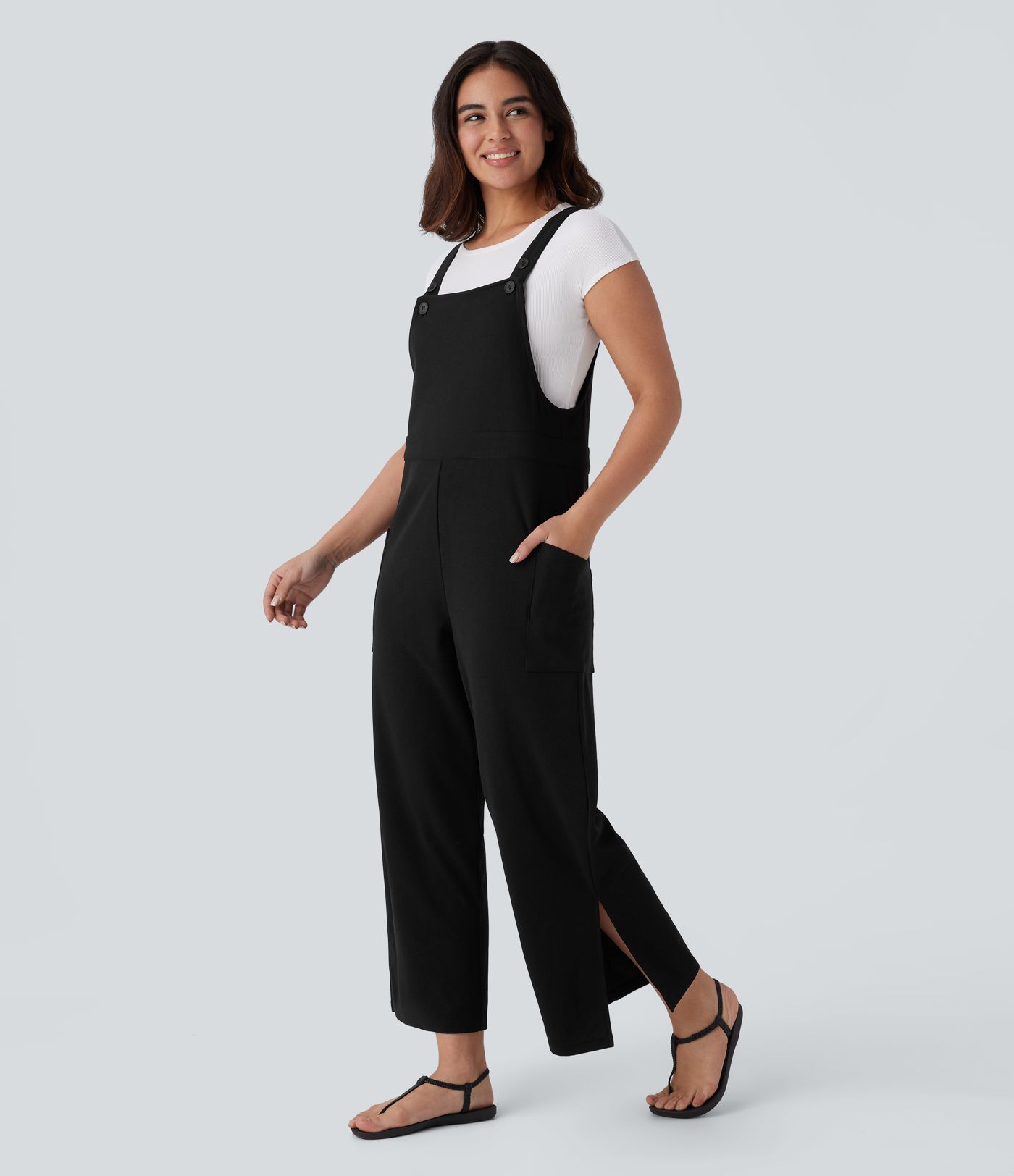 Pocket Wide Leg Casual Overalls-Front and Back Wearable