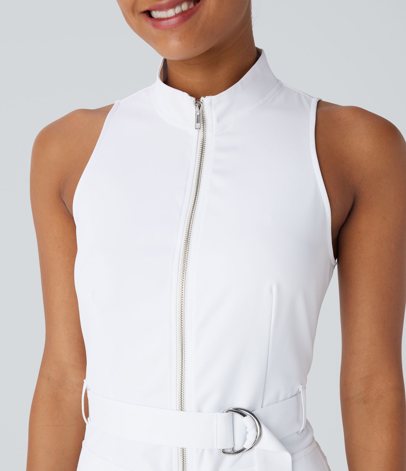 Mini Vestido deportivo golf 2 piezas secado rápido sin mangas cuello alto cremallera cinturón bolsillo lateral - UPF 40+