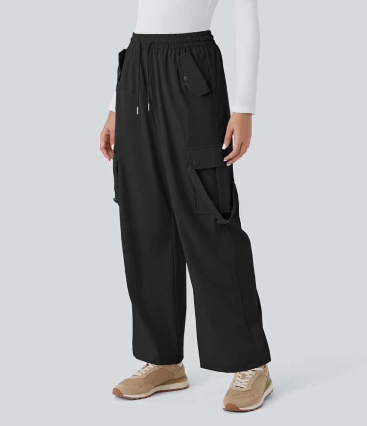 Mid Rise Drawstring Multiple Pockets Casual Cargo Trousers