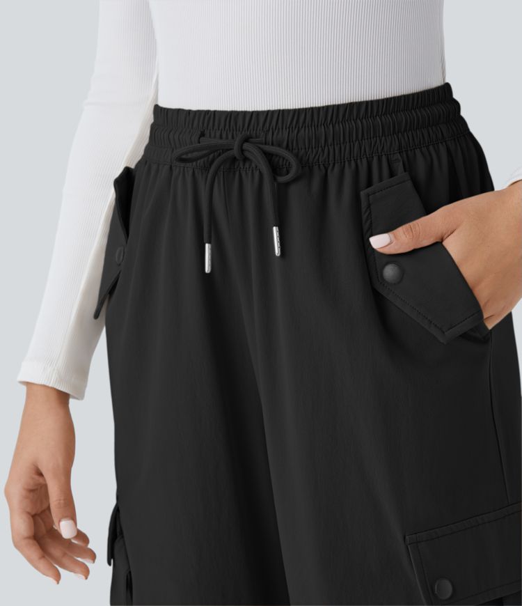 Mid Rise Drawstring Multiple Pockets Casual Cargo Trousers