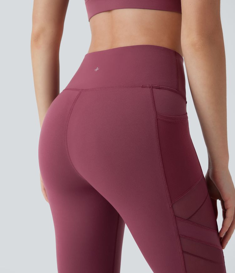  High Waisted Side Pocket Contrast Mesh 7/8 Yoga Leggings