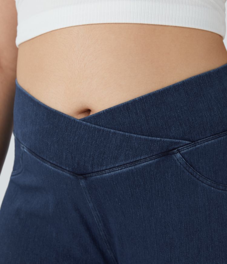 Pantalón corto Halara Flex™ Denim elástico bolsillo trasero cruzado tiro alto talla grande 7.5cm