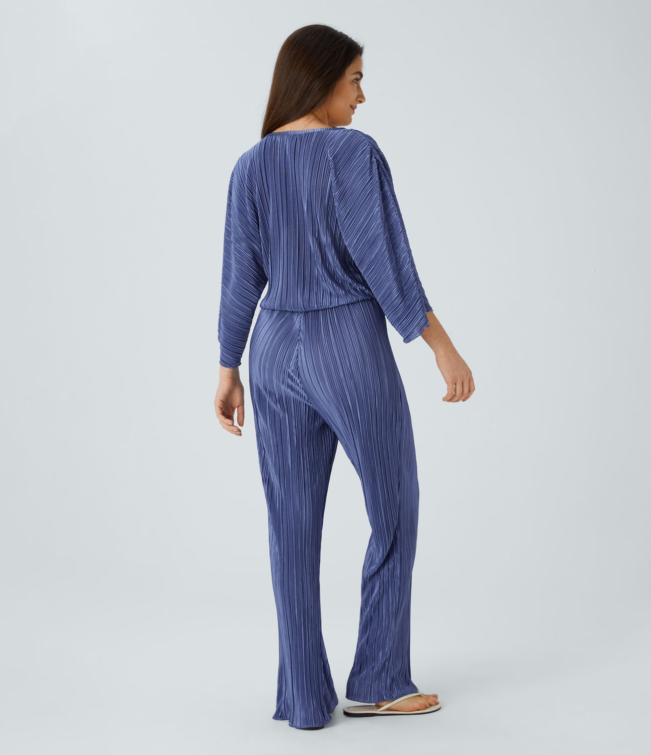 V-neck button long sleeve casual jumpsuit