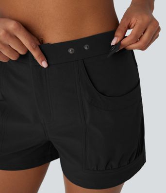 Mid Rise Adjustable Waistband Pocket Casual Shorts