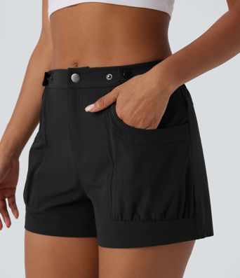 Mid Rise Adjustable Waistband Pocket Casual Shorts