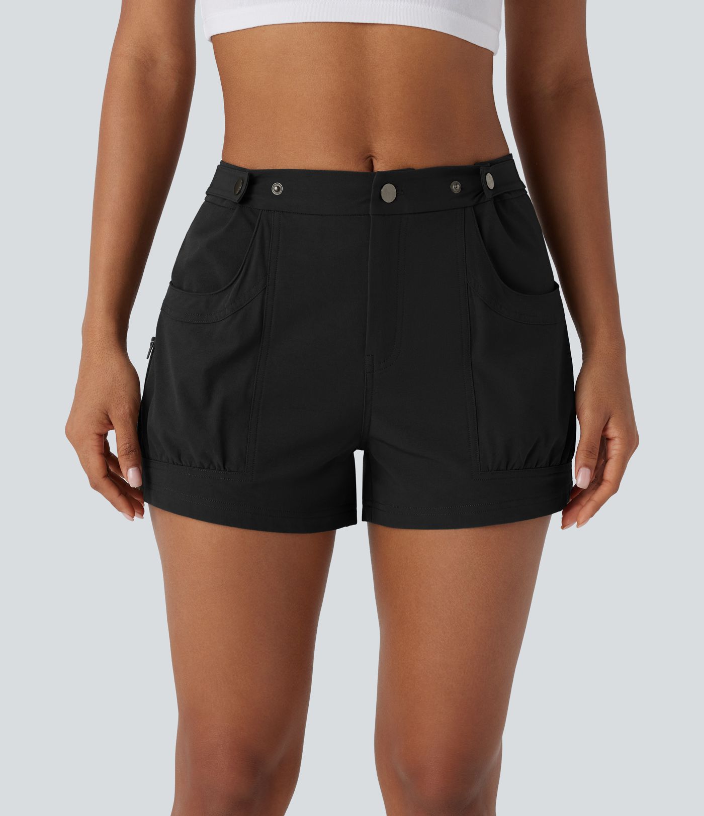 Mid Rise Adjustable Waistband Pocket Casual Shorts