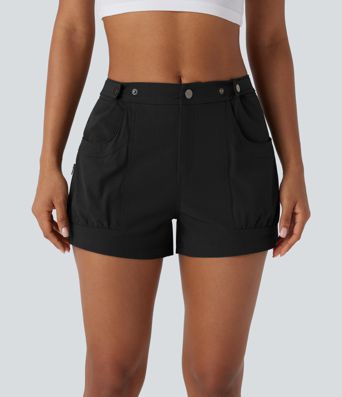 Mid Rise Adjustable Waistband Pocket Casual Shorts