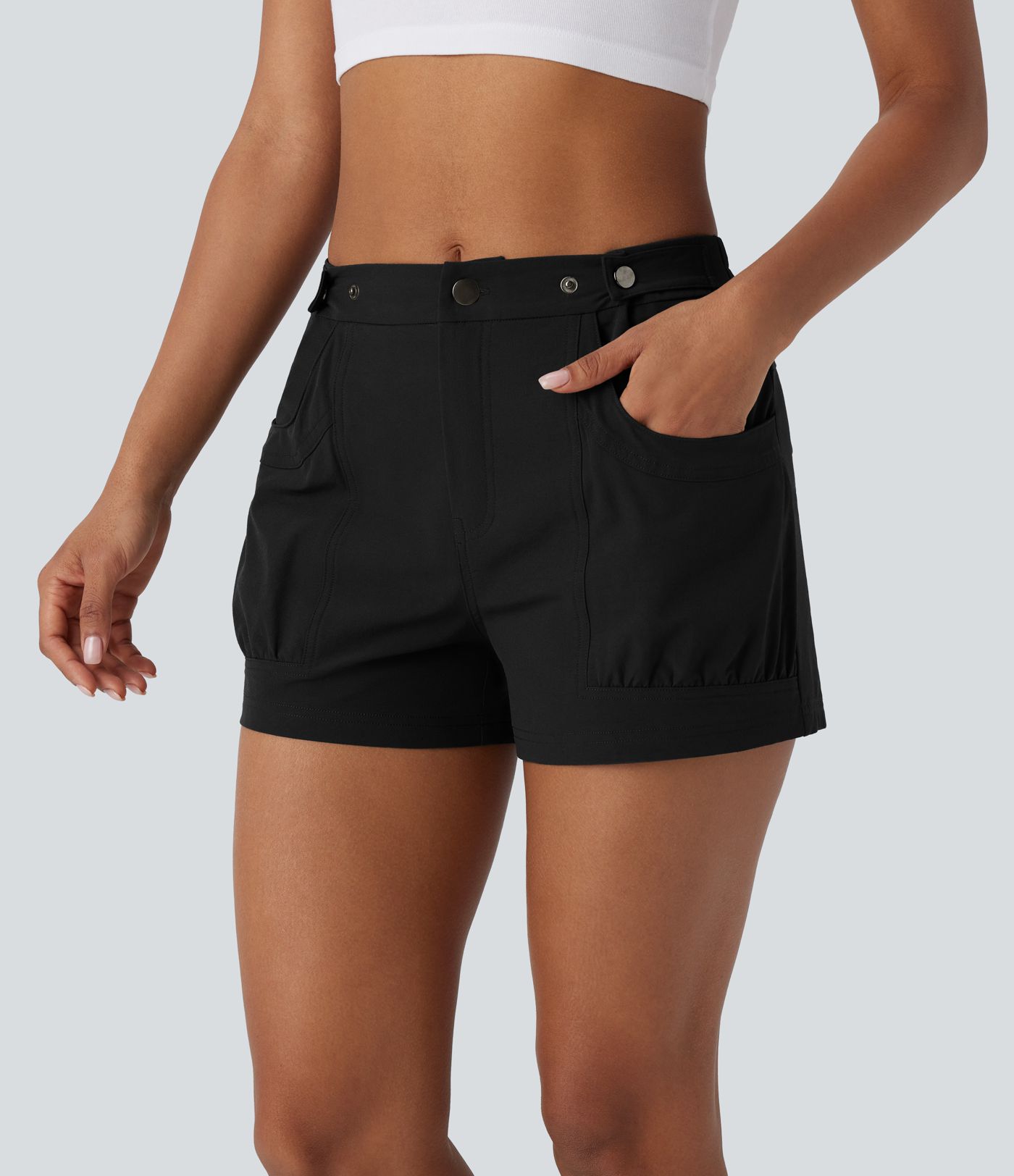 Mid Rise Adjustable Waistband Pocket Casual Shorts