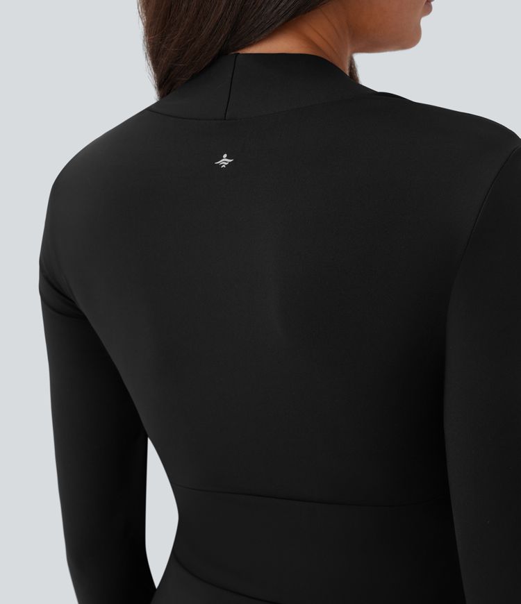 Softlyzero™ Airy, langärmliges 2-in-1 Pickleball-Minikleid mit Seitentaschen, Daumenloch, Cool-Touch und ausgestelltem Bein