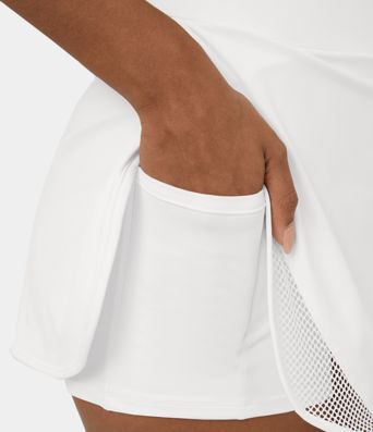 Softlyzero™ Airy High Waisted Contrast Mesh Split Curved Hem 2-in-1 Side Pocket Mini Cool Touch Tennis Skirt