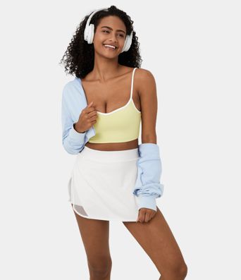 Softlyzero™ Airy High Waisted Contrast Mesh Split Curved Hem 2-in-1 Side Pocket Mini Cool Touch Tennis Skirt