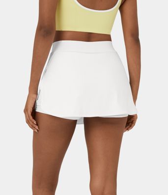 Softlyzero™ Airy High Waisted Contrast Mesh Split Curved Hem 2-in-1 Side Pocket Mini Cool Touch Tennis Skirt
