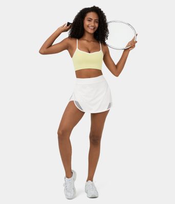 Softlyzero™ Airy High Waisted Contrast Mesh Split Curved Hem 2-in-1 Side Pocket Mini Cool Touch Tennis Skirt