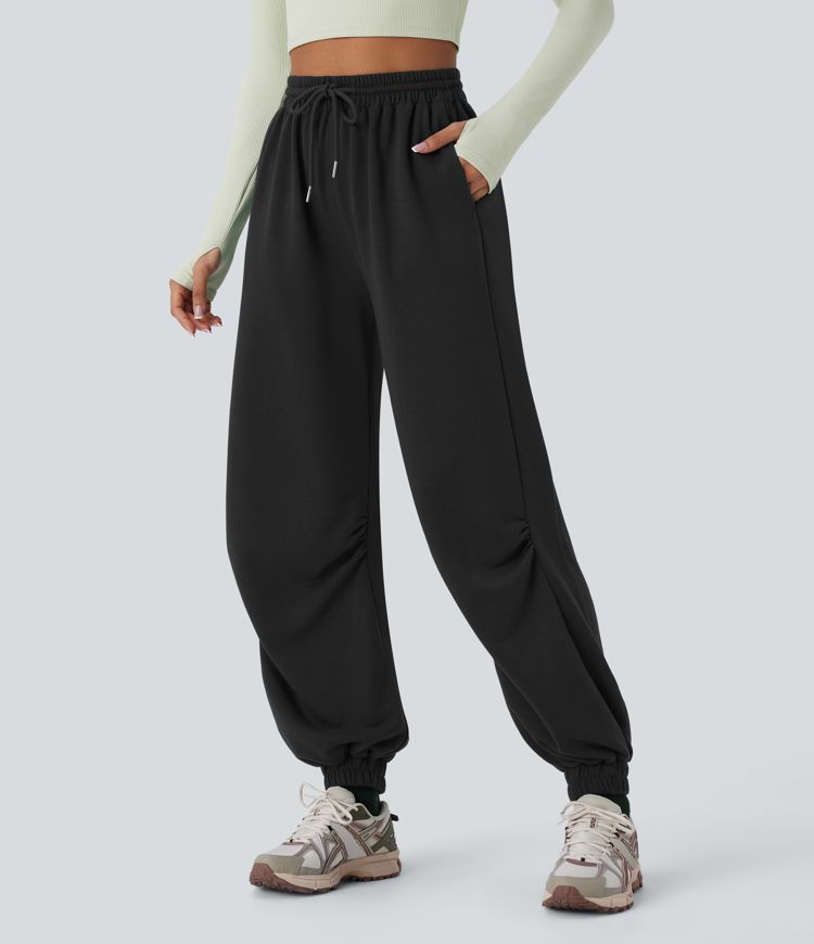High Waisted Drawstring Pocket Running Joggers