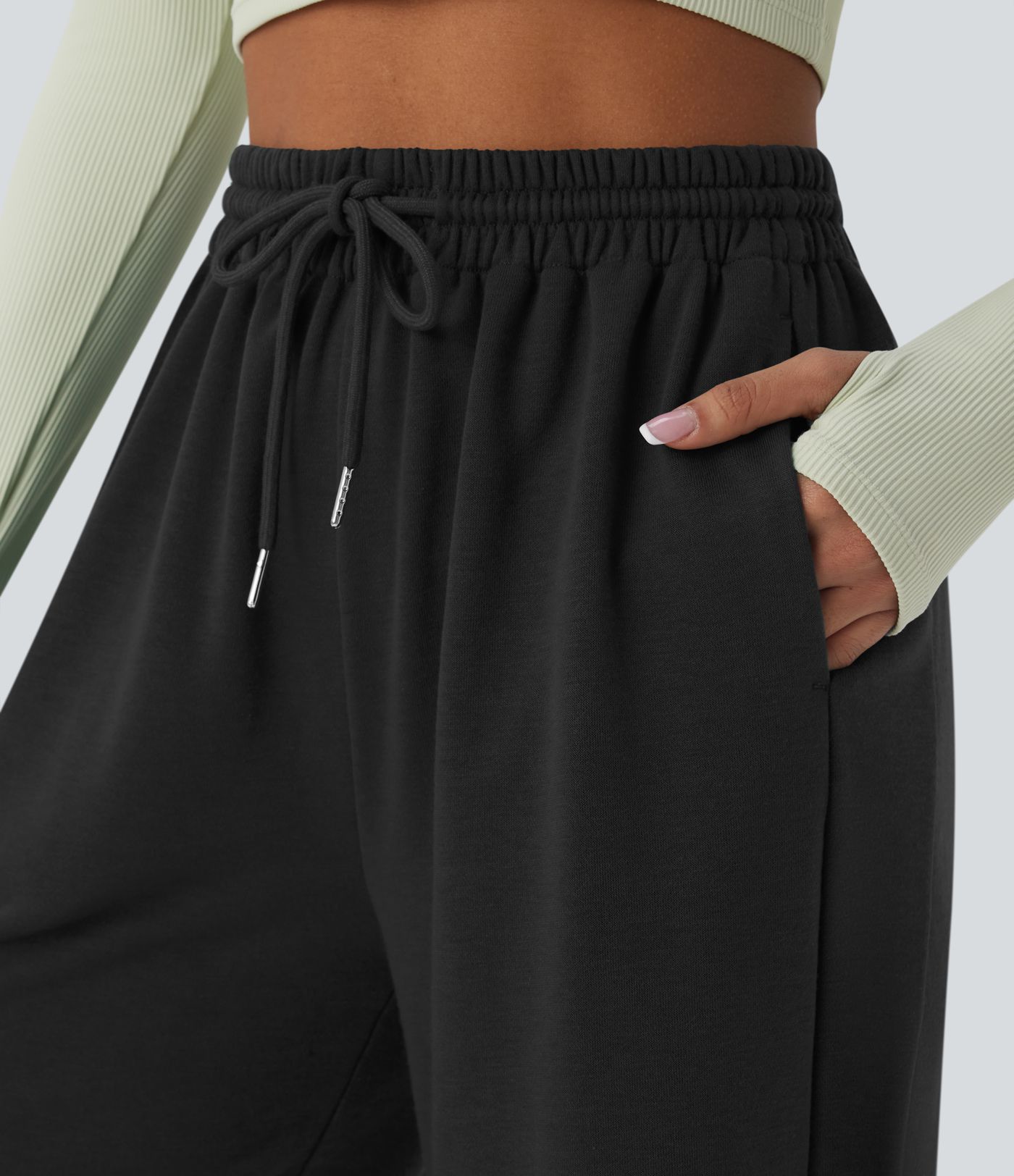 High Waisted Drawstring Pocket Running Joggers