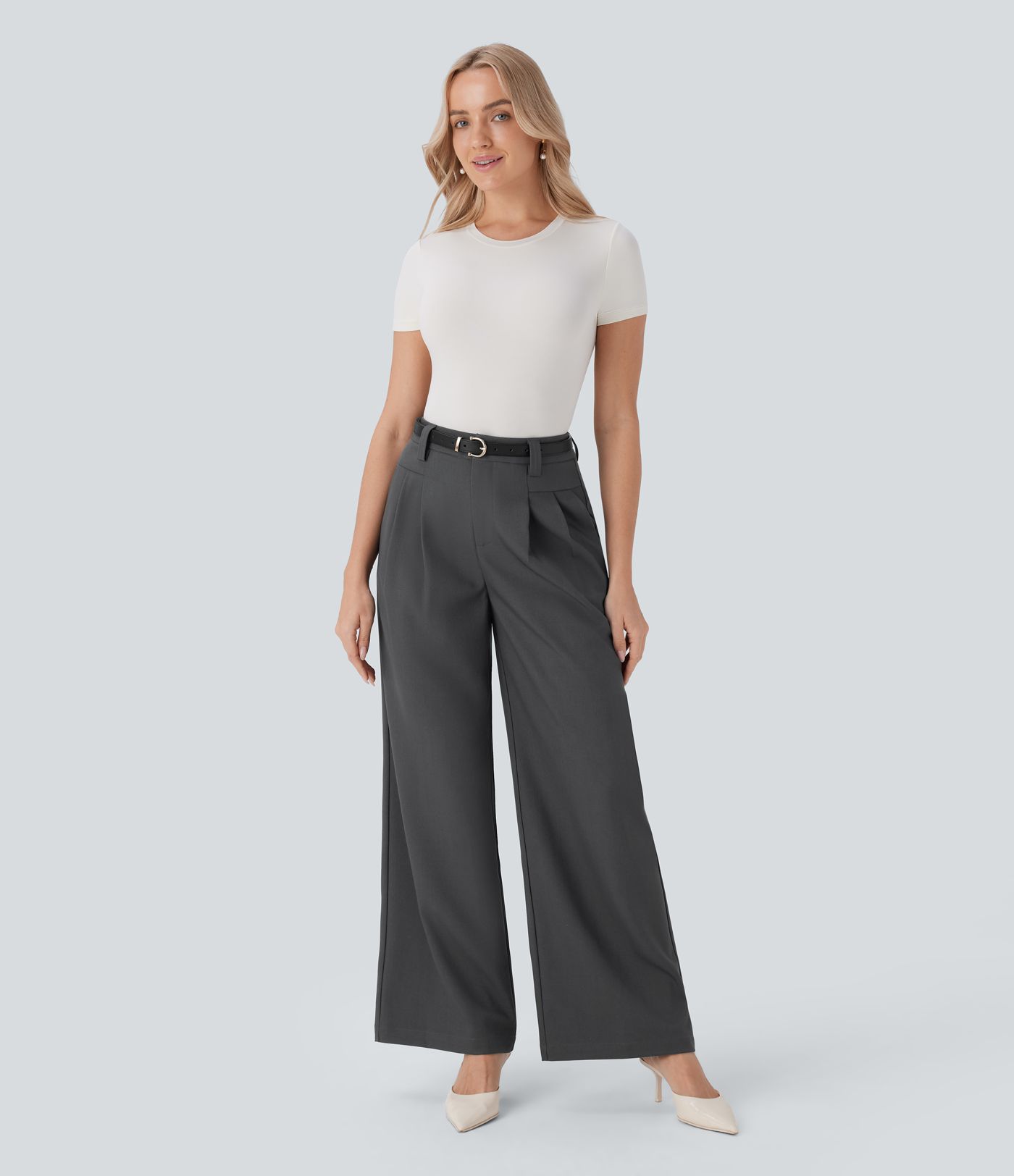 Stoffhose mit hohem Bund und weitem Bein