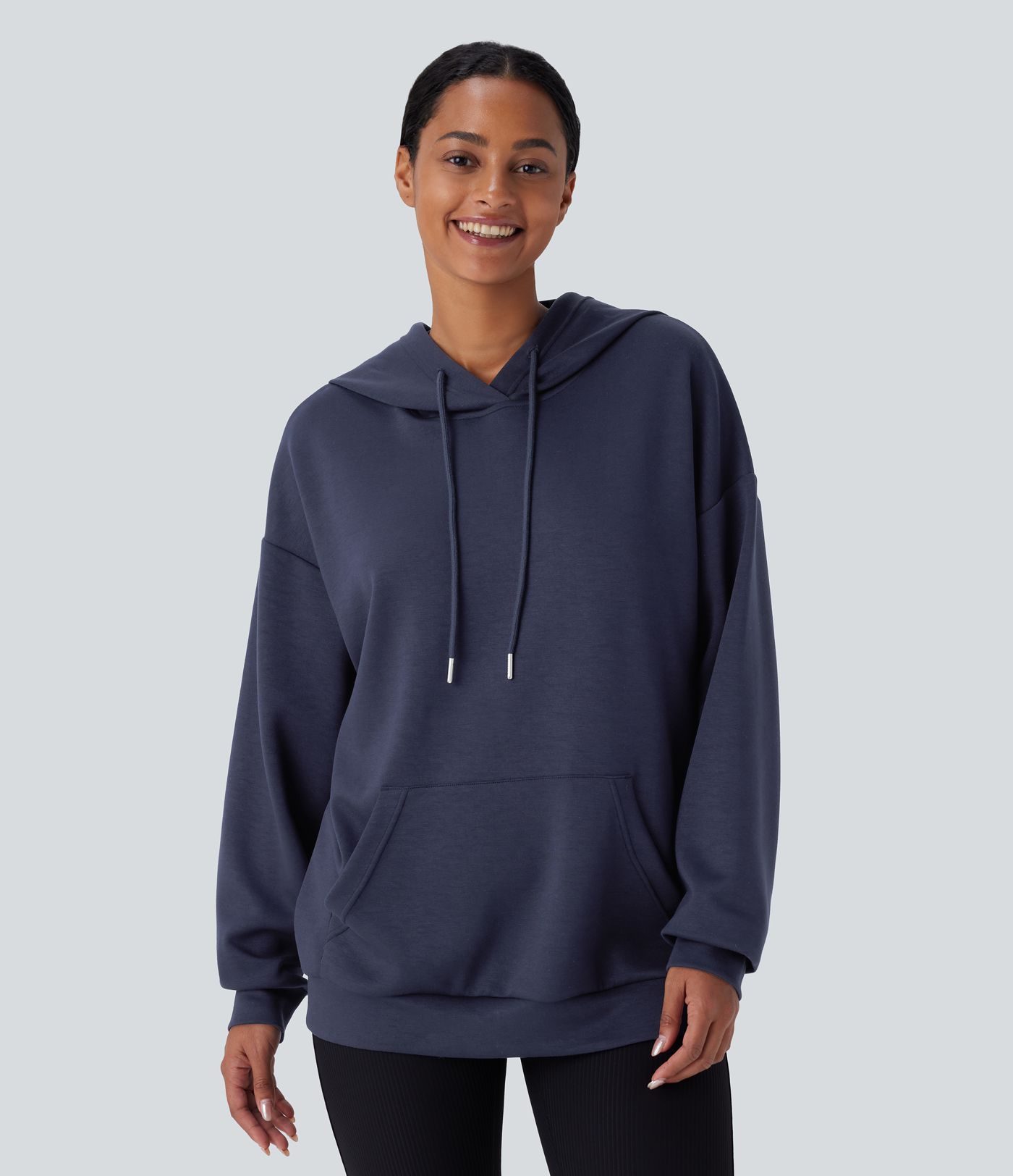 Hooded Drawstring Long Sleeve Kangaroo Pocket Crossover Casual Sweatshirt