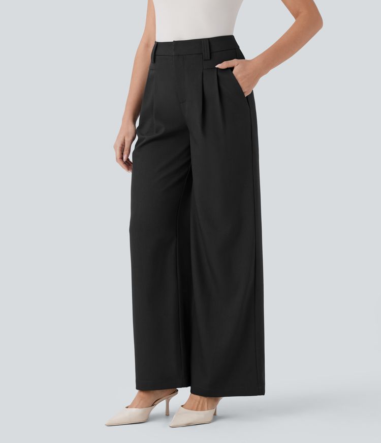 High Waisted Pocket Wide Leg Work Pants