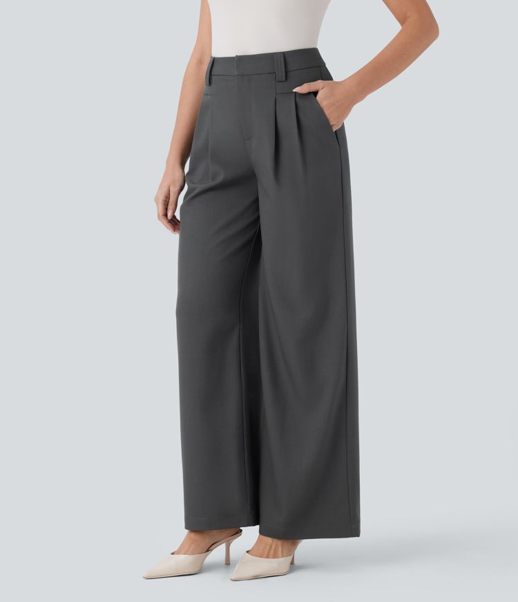 Stoffhose mit hohem Bund und weitem Bein