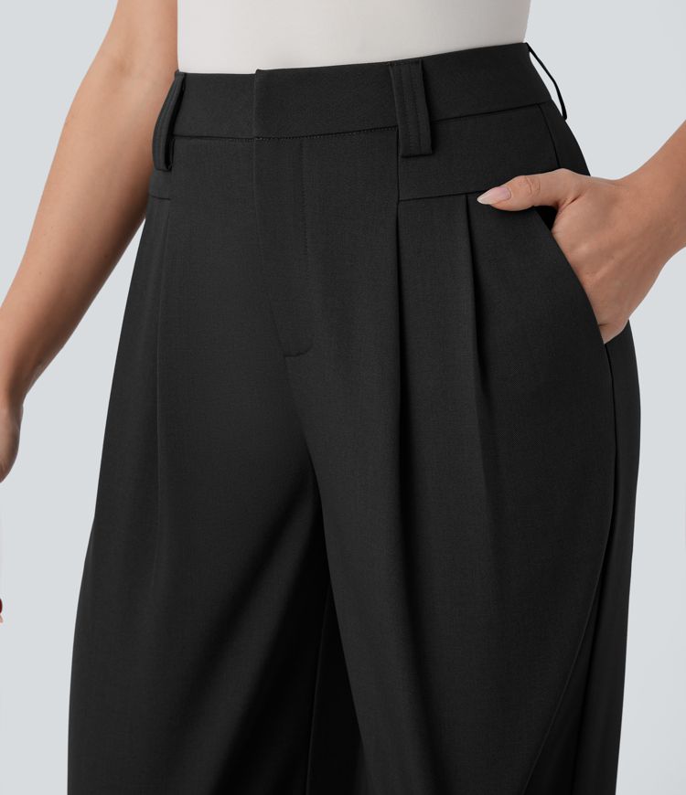 High Waisted Pocket Wide Leg Work Pants