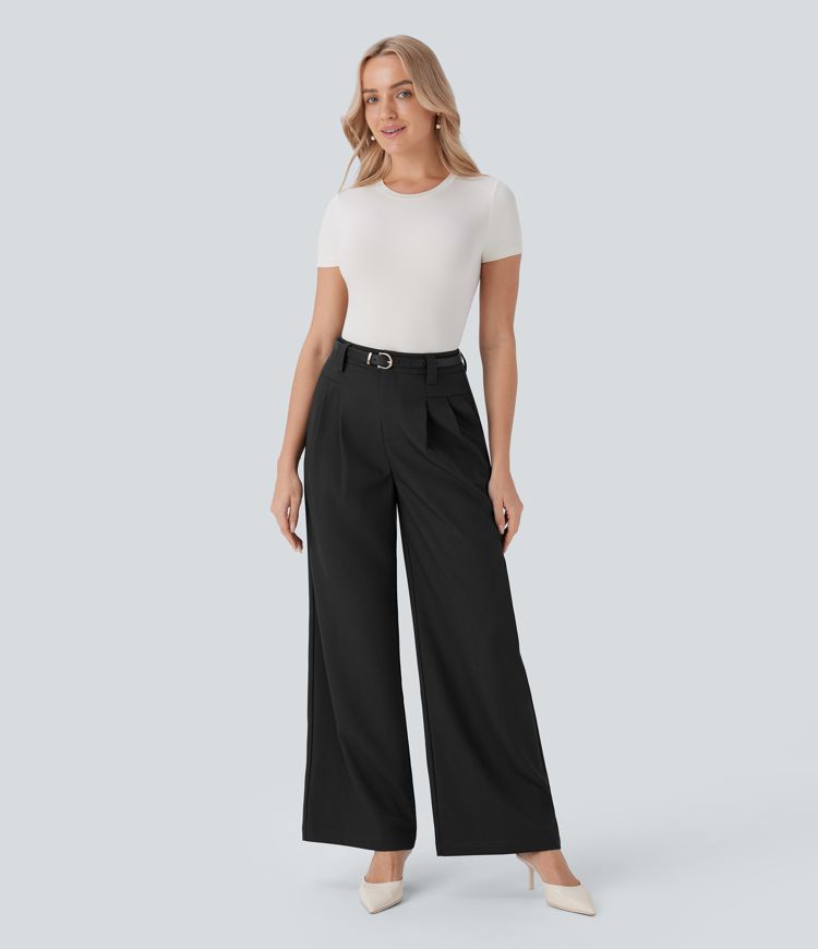High Waisted Pocket Wide Leg Work Pants