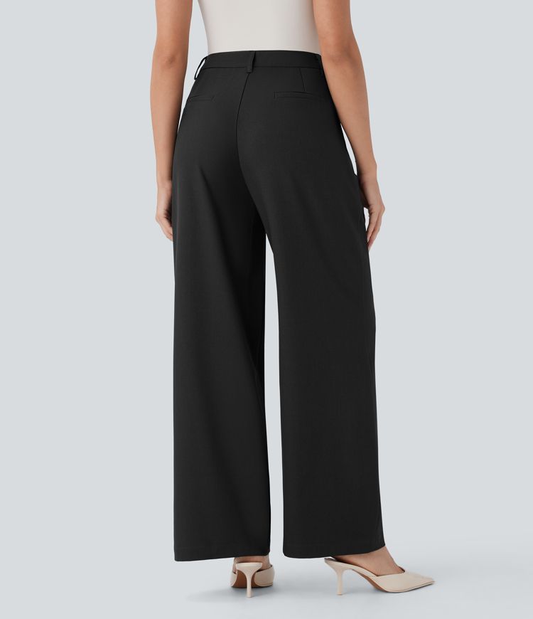 High Waisted Pocket Wide Leg Work Pants