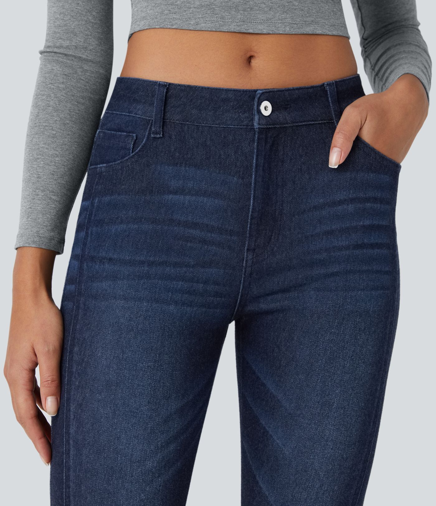 Halara Flex™ Skinny-Jeans aus elastischem Denim im 5-Pocket-Style mit mittelhohem Bund und Knöpfe-Reißverschluss