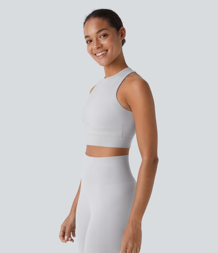 Seamless Flow Round Neck Racerback Cropped Skinny Yoga Tank Vest Top