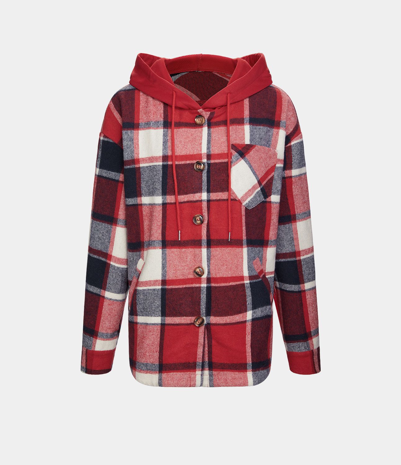 Chaqueta polar a cuadros con capucha y bolsillos