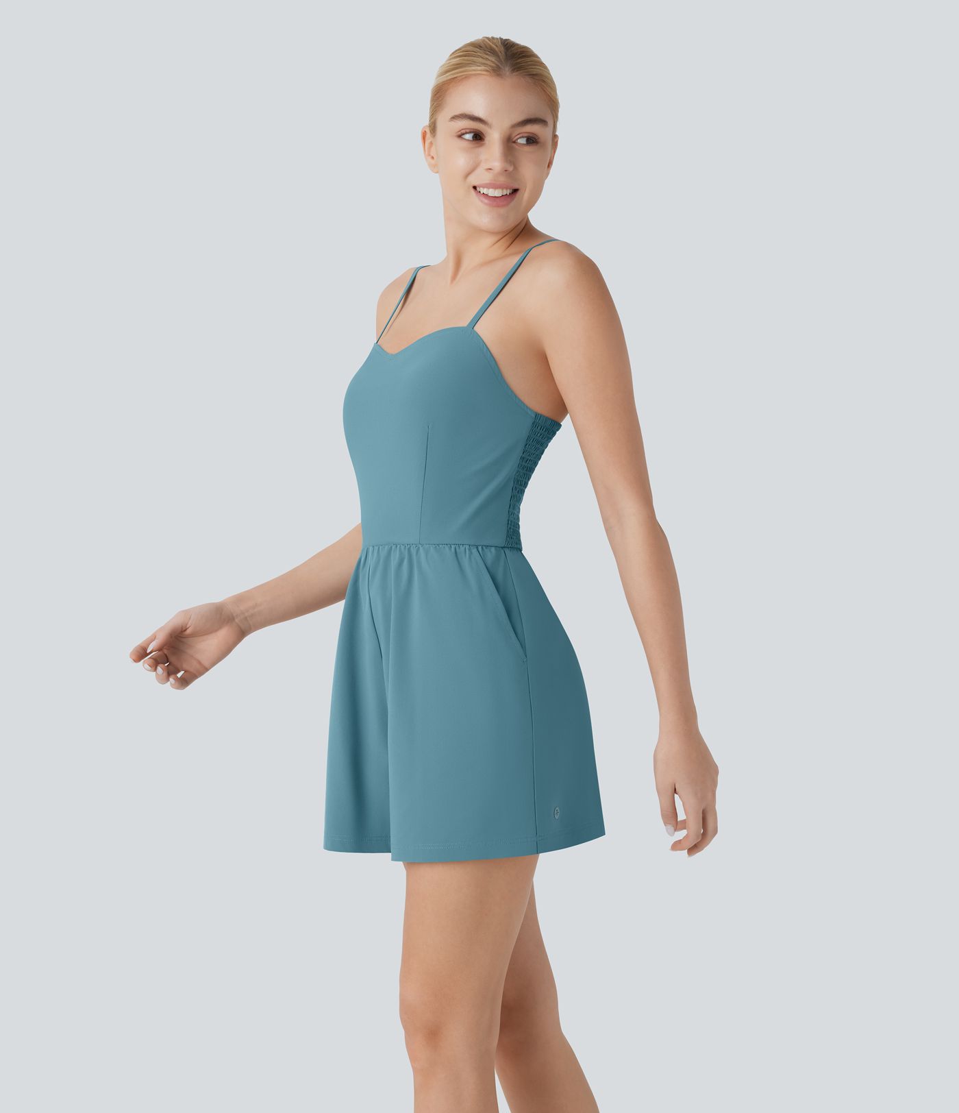 Breezeful™ Adjustable Strap Shirred Side Pocket Quick Dry Casual Jumpsuit