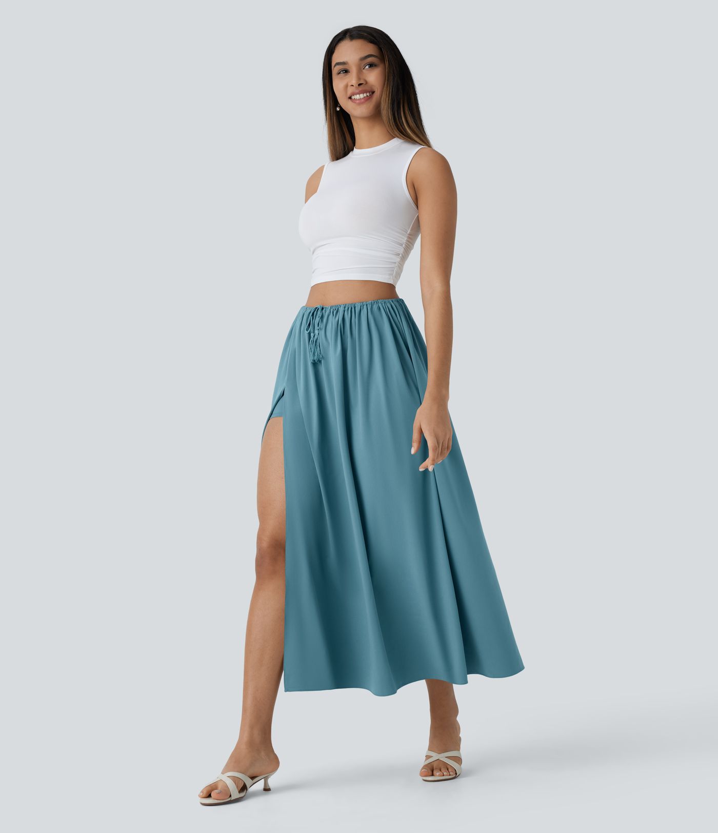 Falda Breezeful™ midi 2 piezas tiro alto cordón ajustable fluida secado rápido resort