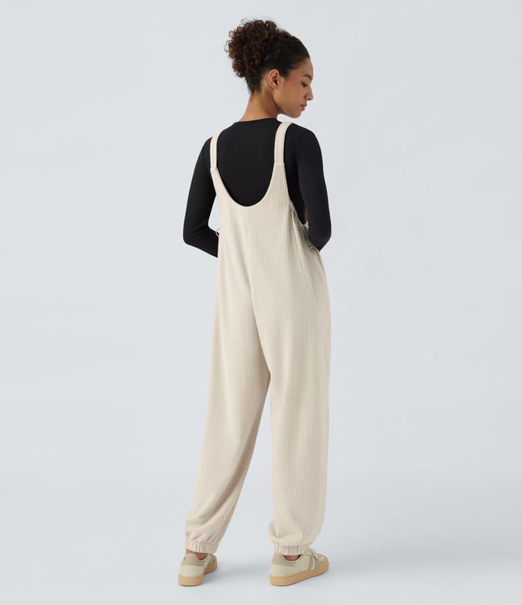 Overoles Joggers deportivo bolsillo lateral cordón tirante ajustable acanalado