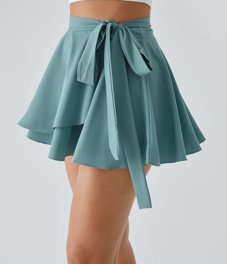 Breezeful™ High Waisted Tie Side 2-in-1 Pocket Flowy Micro Mini Flare Quick Dry Casual Skirt Breezeful™ High Waisted Tie Side 2-in-1 Pocket Flowy Micro Mini Flare Quick Dry Casual Skirt