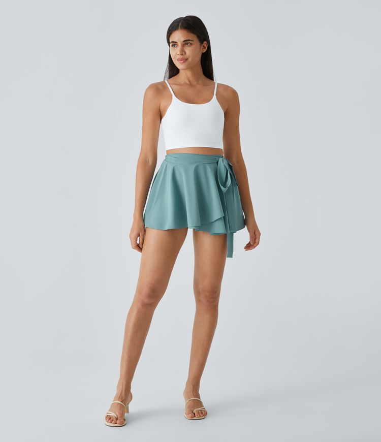 Minifalda casual  fluida acampanada 2 en 1 Breezeful™ de tiro alto y lazo lateral con secado rápido