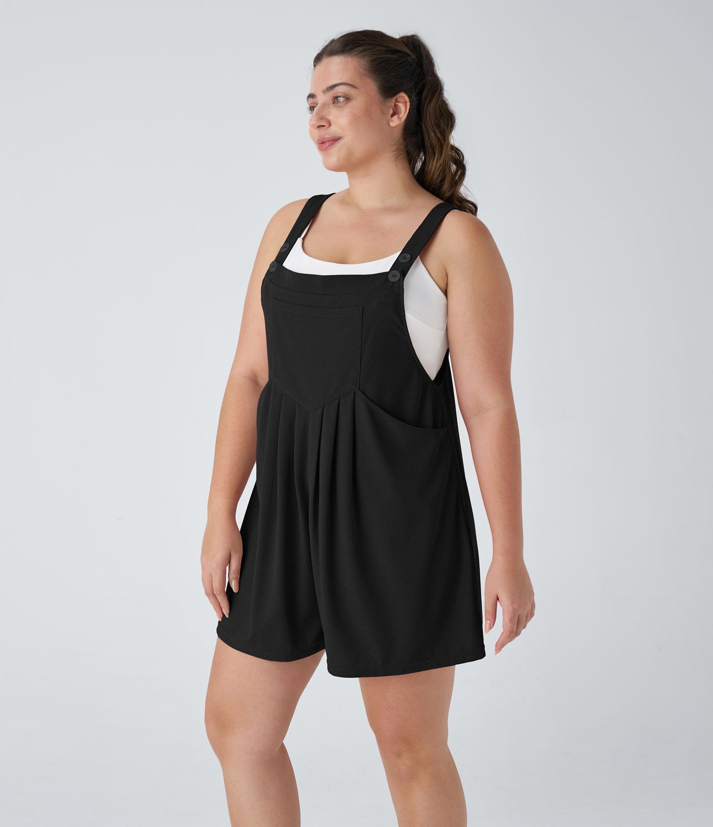 Pockets Waffle Casual Plus Size Short Overalls