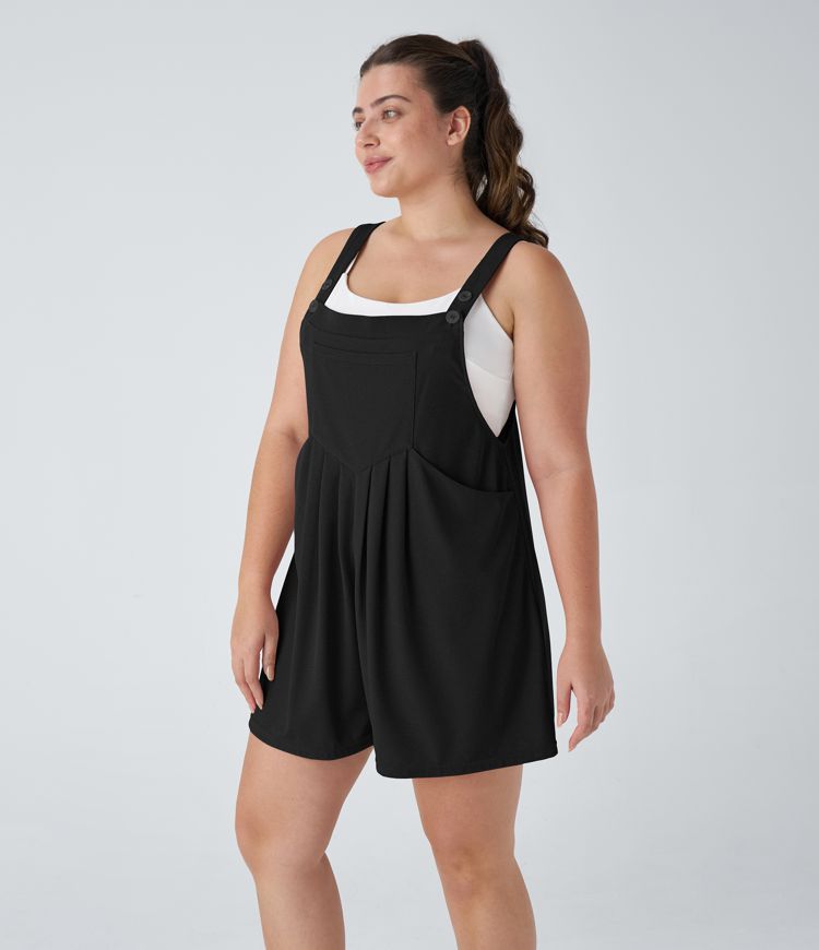 Pockets Waffle Casual Plus Size Short Overalls