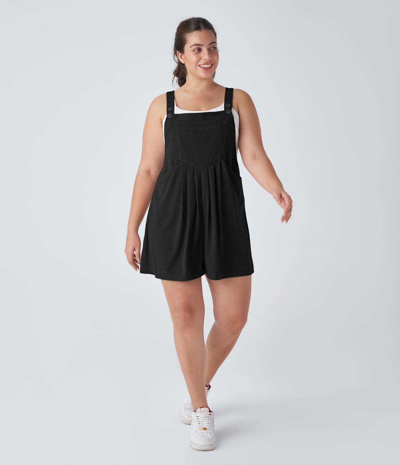 Pockets Waffle Casual Plus Size Short Overalls