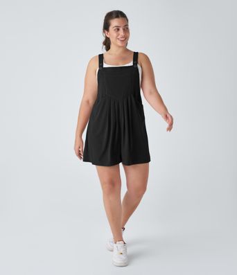 Pockets Waffle Casual Plus Size Short Overalls