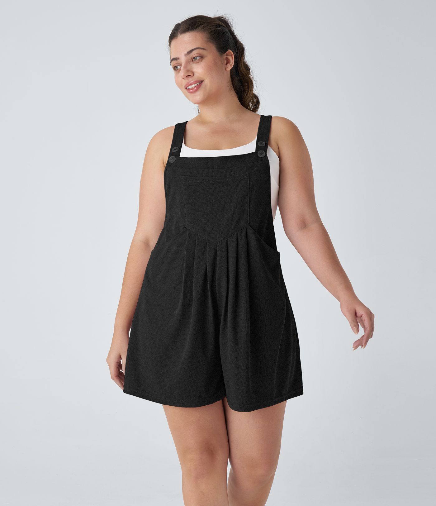 Pockets Waffle Casual Plus Size Short Overalls