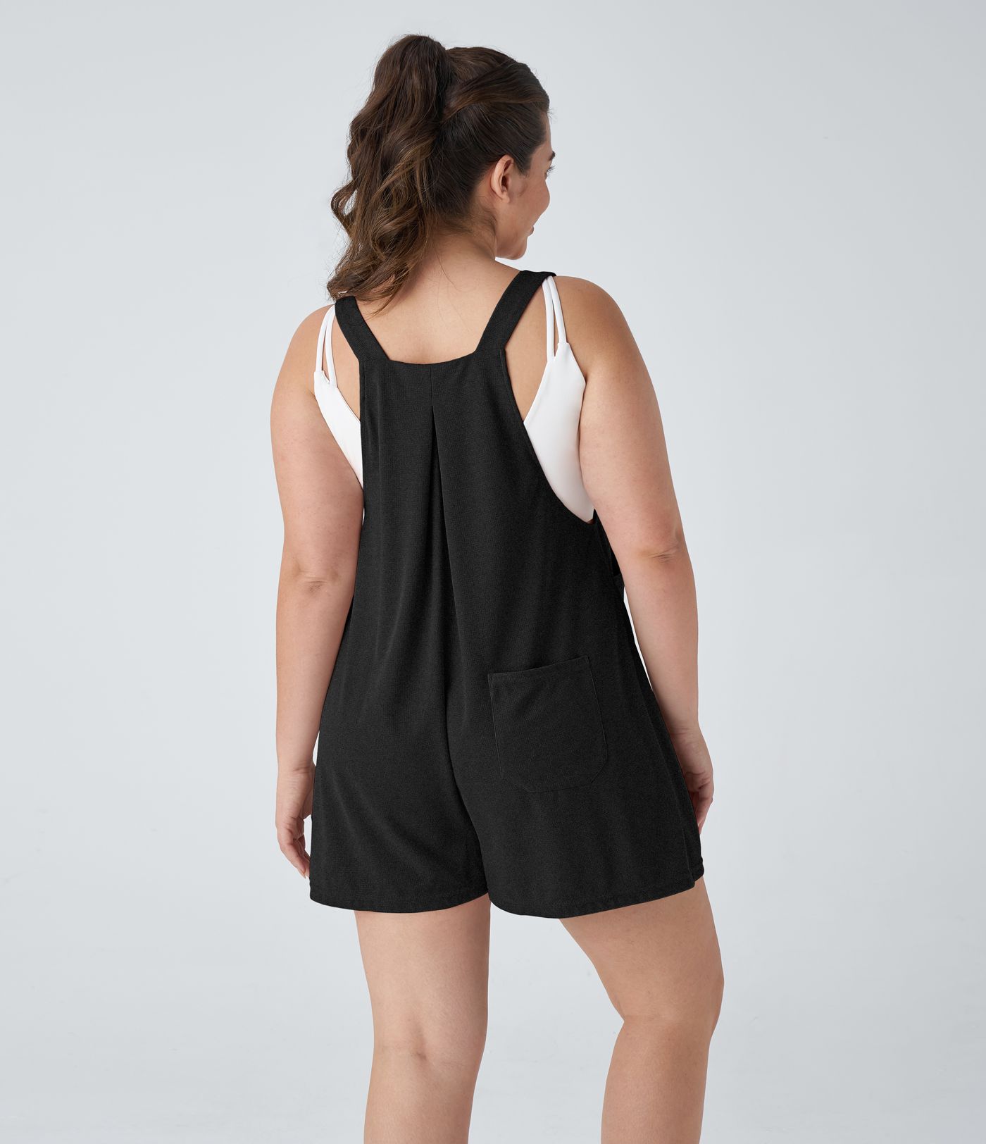 Pockets Waffle Casual Plus Size Short Overalls