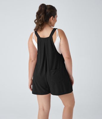 Pockets Waffle Casual Plus Size Short Overalls