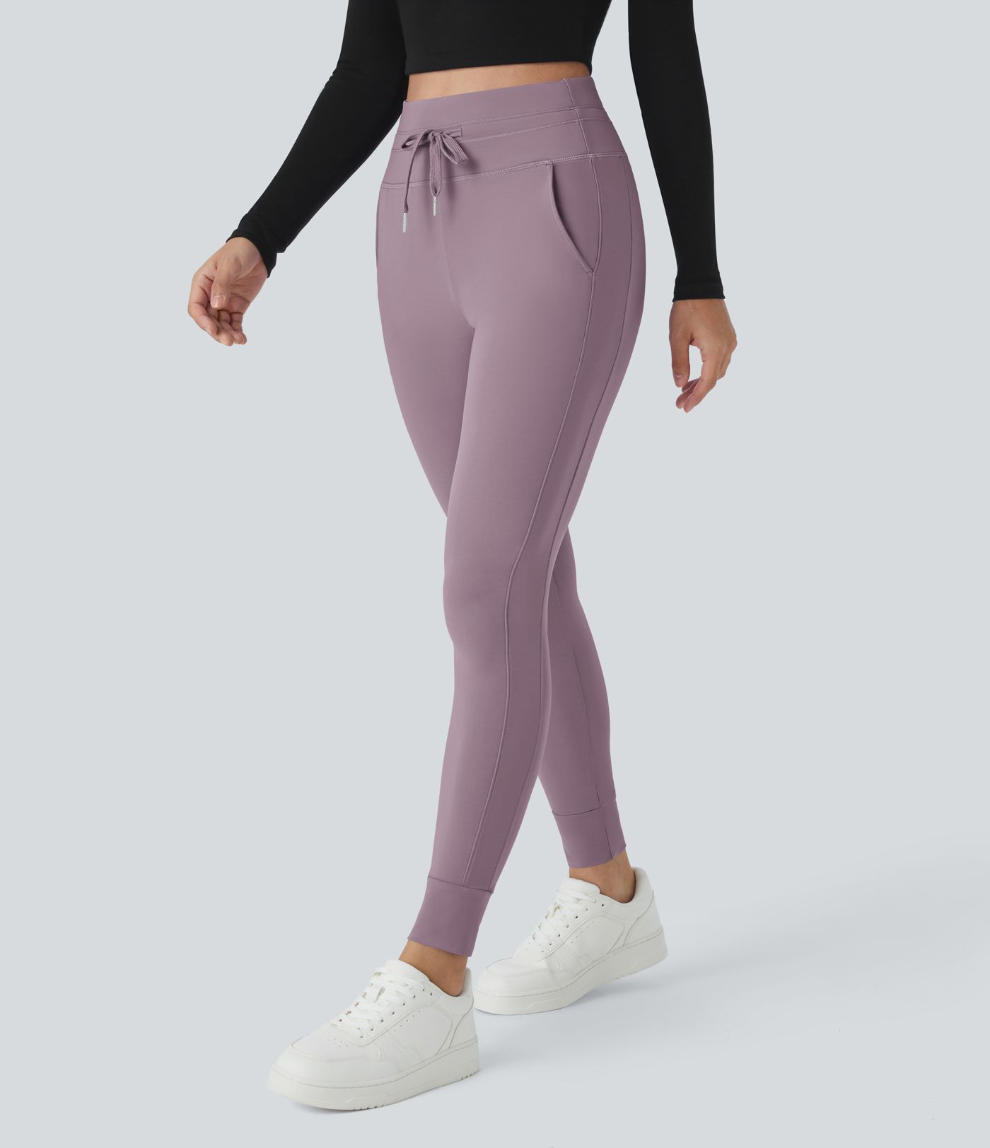 SoftlyZero™ Plush High Waisted Drawstring Pocket Plain Full Length Joggers