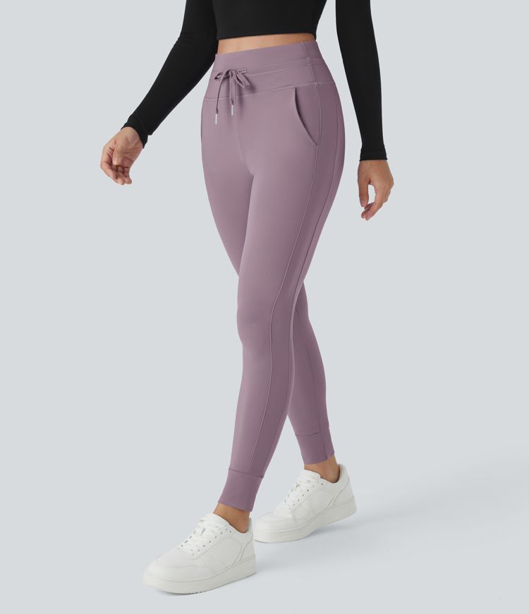 SoftlyZero™ Plush High Waisted Drawstring Pocket Plain Full Length Joggers