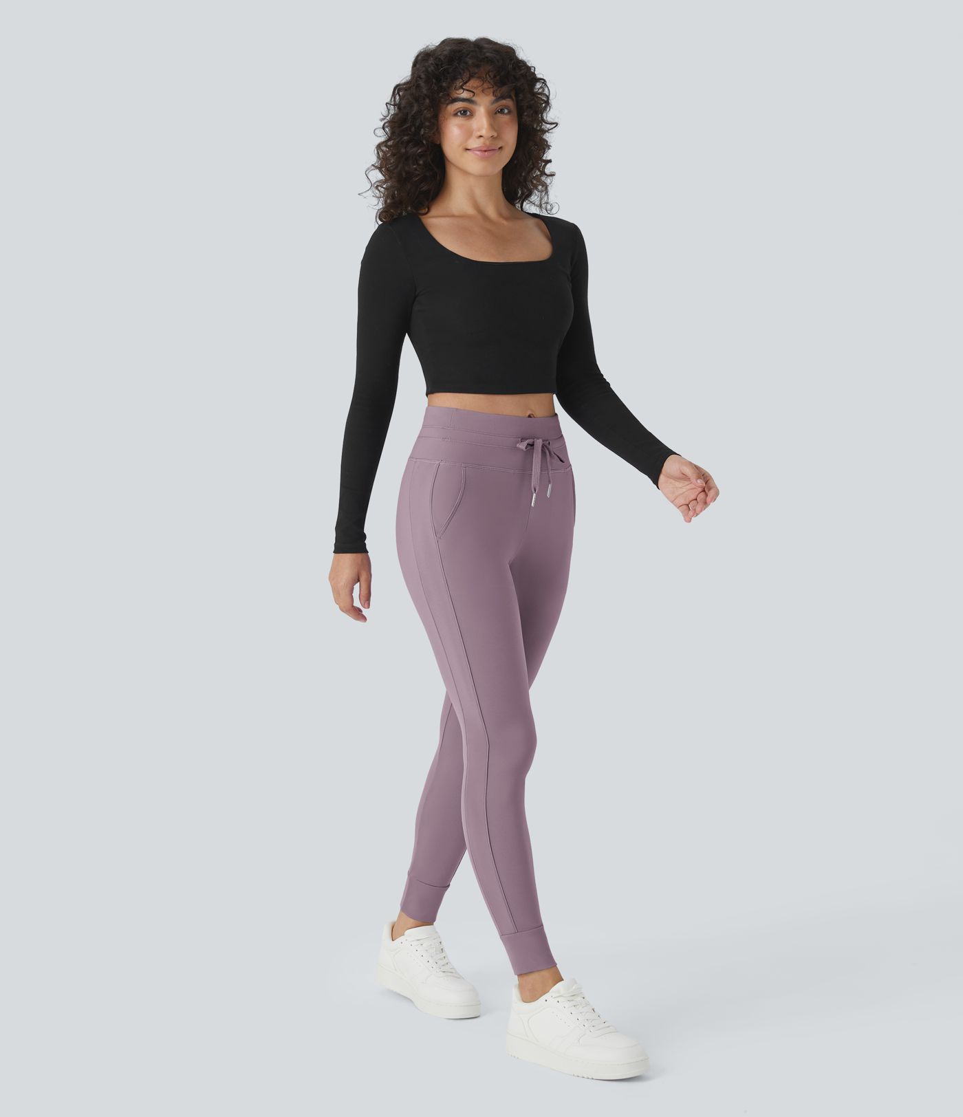 SoftlyZero™ Plush High Waisted Drawstring Pocket Plain Full Length Joggers