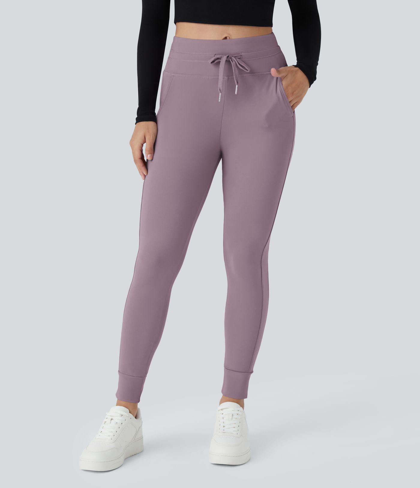 SoftlyZero™ Plush High Waisted Drawstring Pocket Plain Full Length Joggers