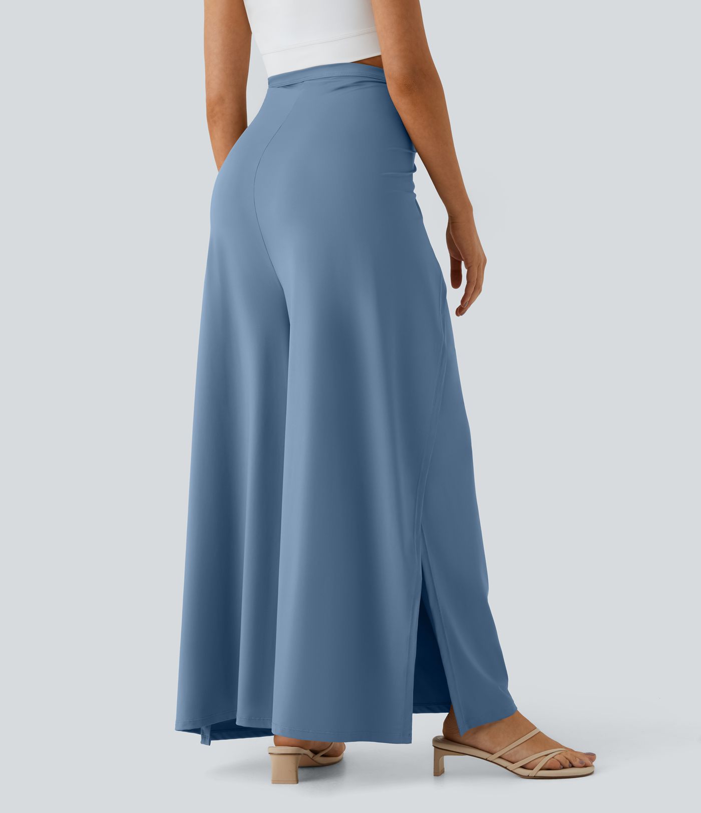 Pantalon Large Fluide Casual à Taille Haute avec Nœud Devant et Ourlet