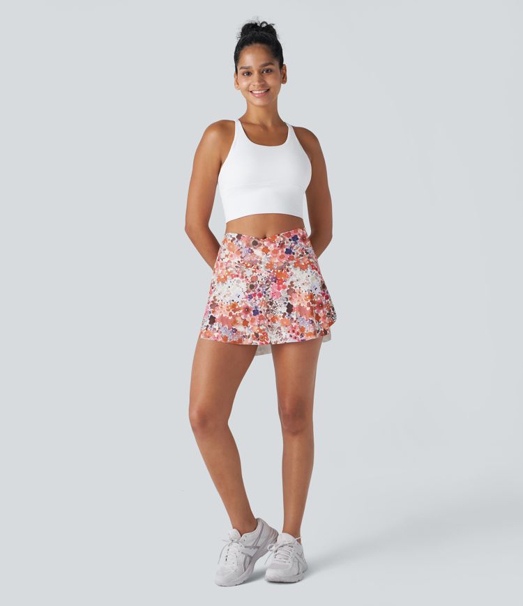 Crossover 2-in-1 Side Pocket Floral Print Pickleball Skirt