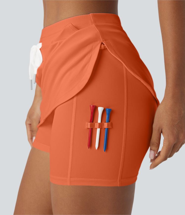 SoftlyZero™ QuickDry High Waisted Drawstring Pocket 2-in-1 Curved Hem Mini Golf Skirt-Golf Tee Pocket