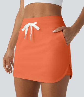 SoftlyZero™ QuickDry High Waisted Drawstring Pocket 2-in-1 Curved Hem Mini Golf Skirt-Golf Tee Pocket